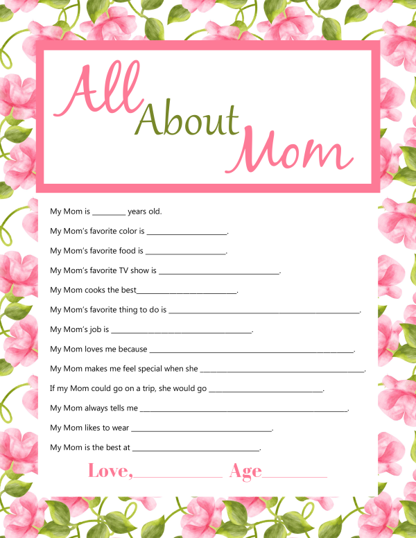 Printable Mother 39 s Day Questions Printable Word Searches