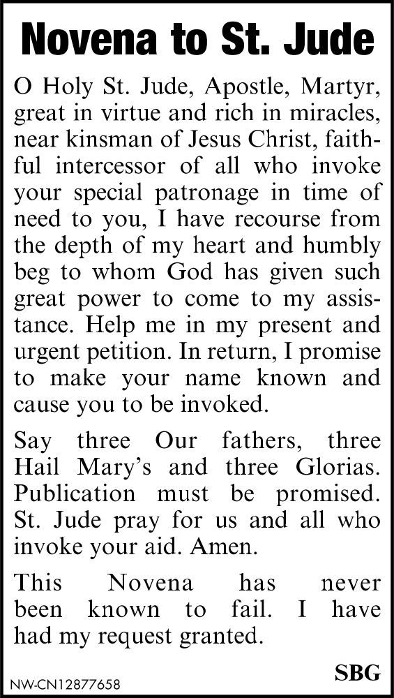 Printable St Jude Novena Prayer 9 Days