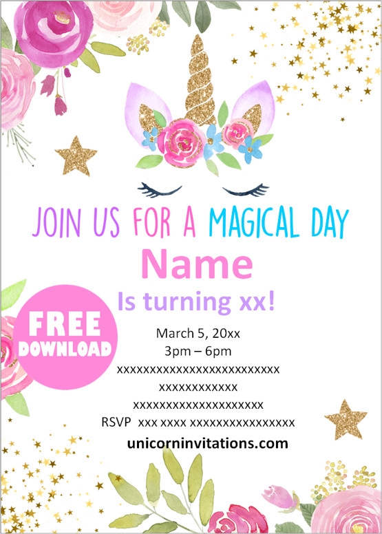 Printable Unicorn Birthday Invitations