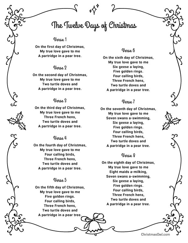 Printable Words For The Twelve Days Of Christmas Dev onallcylinders