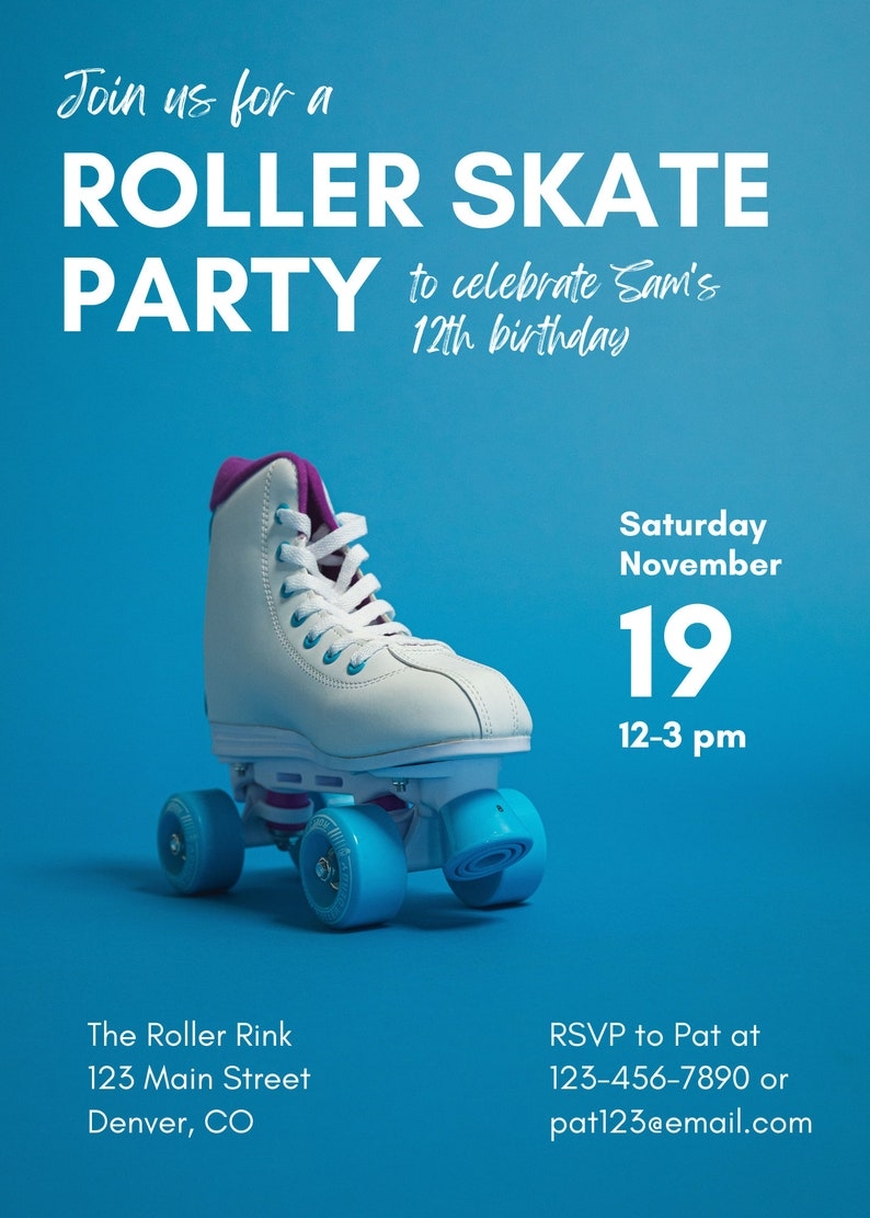 Roller Skate Party Invitation Template Roller Skate Birthday 