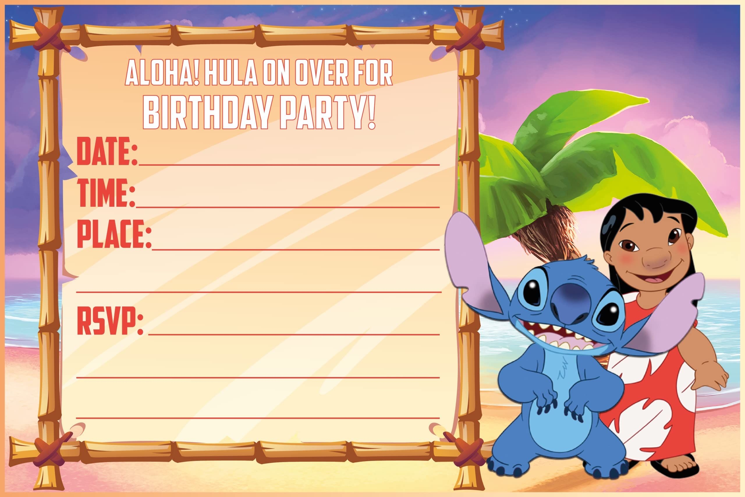 Set Of 20 Lilo And Friend Themed Happy Birthday Invitation Cards