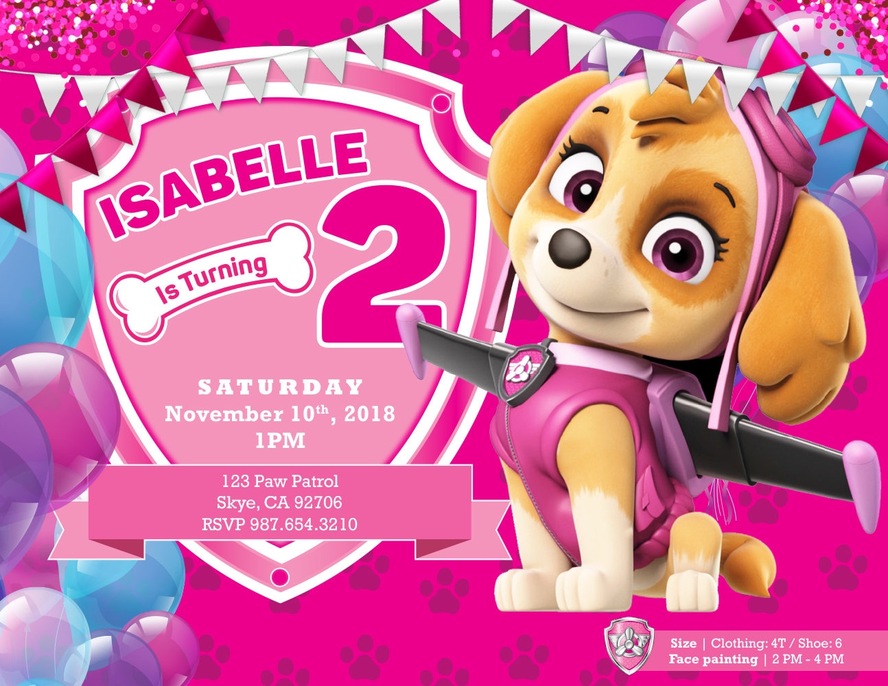 Skye Paw Patrol Invitation Template Free Printable Calendars AT A GLANCE