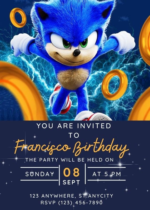 Sonic The Hedgehog Birthday Invitation Kids Online Etsy Birthday