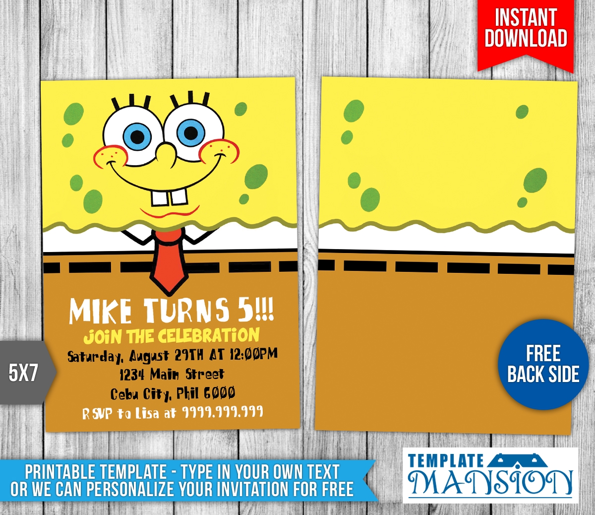 Spongebob Squarepants Birthday Invitation 1 By Templatemansion On 