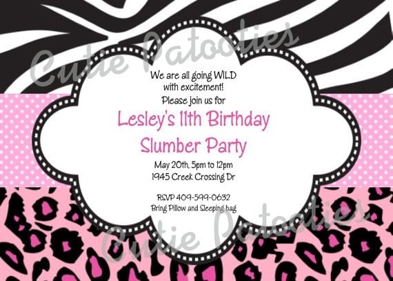 Tagfree Zebra Print Birthday Invitation Printouts