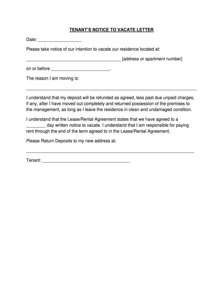 Tenant 60 Day Notice To Vacate Template Template