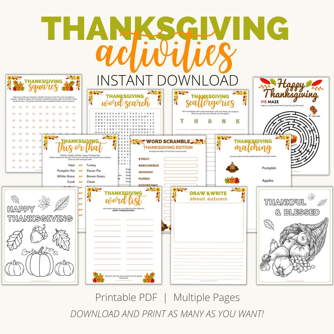 Thanksgiving Day Printables Thanksgiving Printable Games Etsy