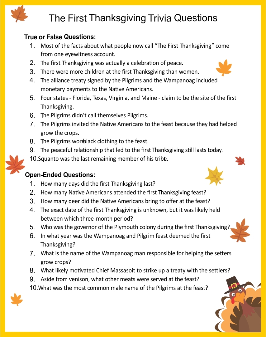 Thanksgiving Trivia 11 Free PDF Printables Printablee