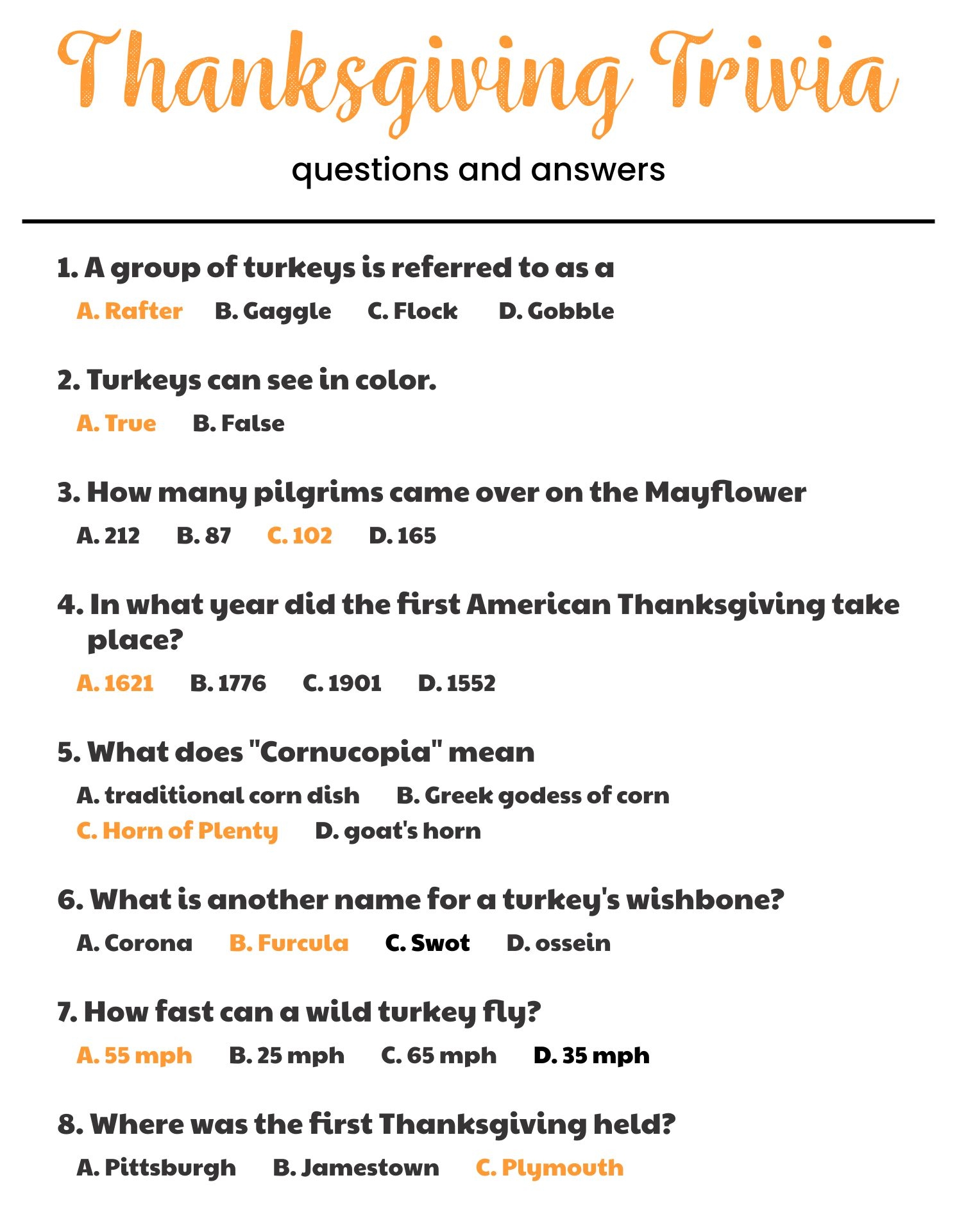 Thanksgiving Trivia 11 Free PDF Printables Printablee