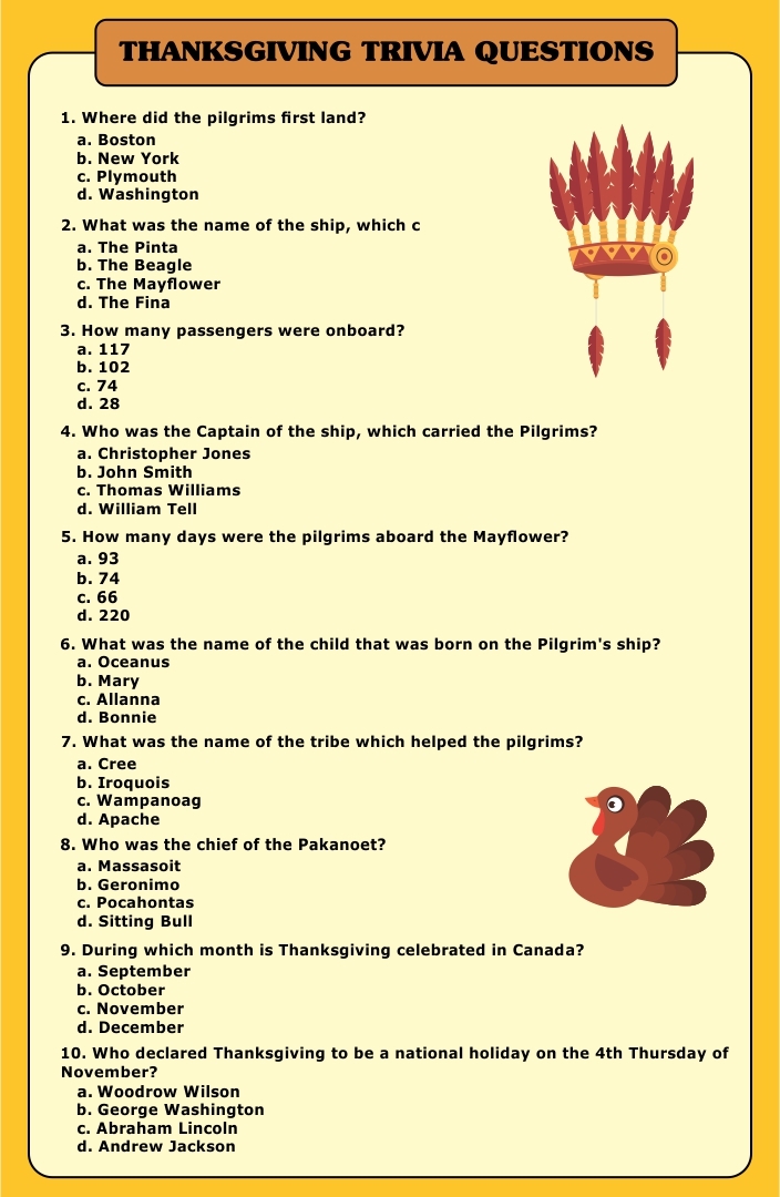 Thanksgiving Trivia Quiz 13 Free PDF Printables Printablee
