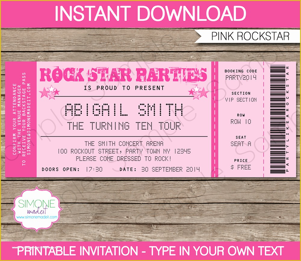 Ticket Invitation Template Free Of Rockstar Birthday Party Ticket 