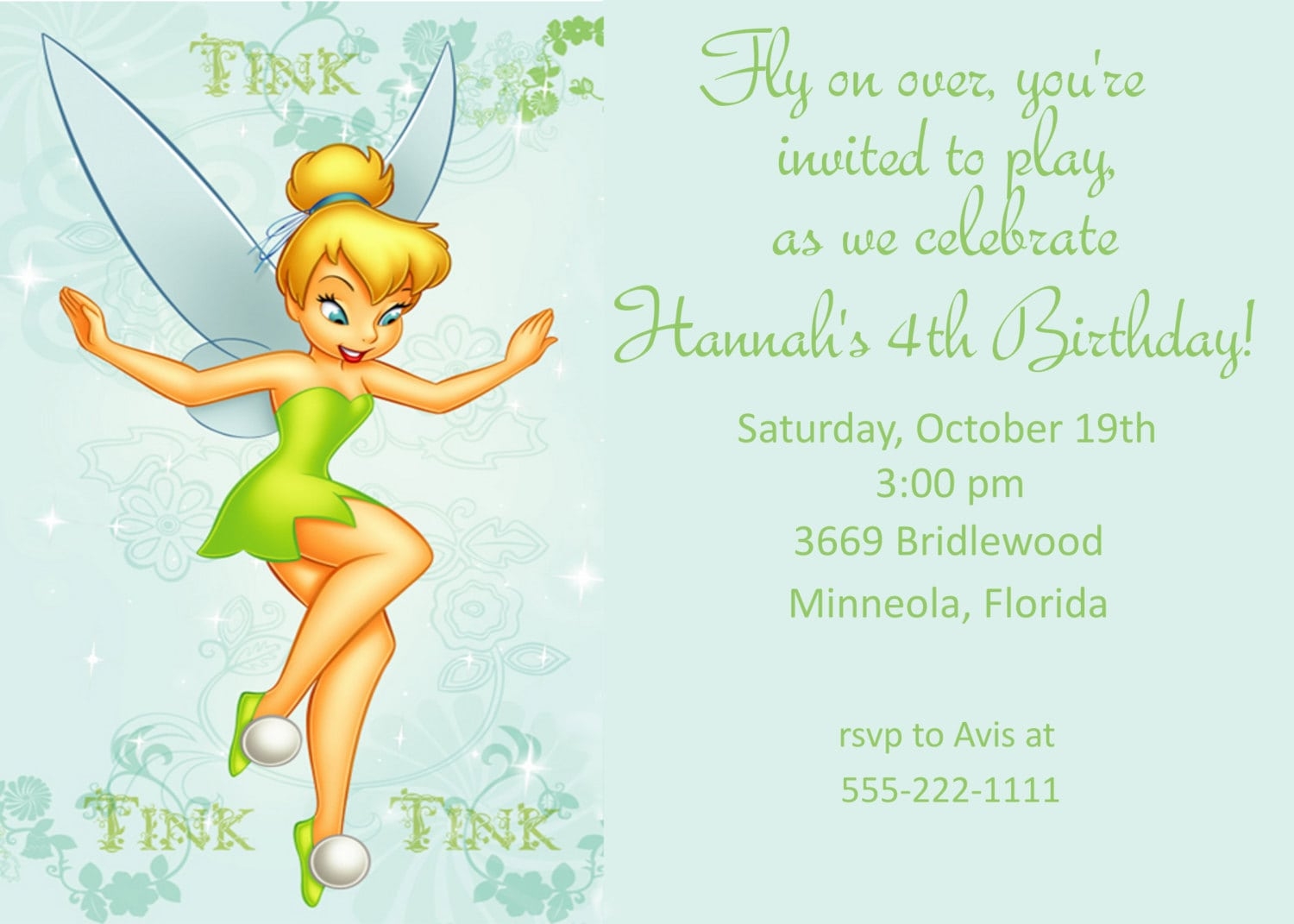 Tinkerbell Inspired Birthday Party Invitation