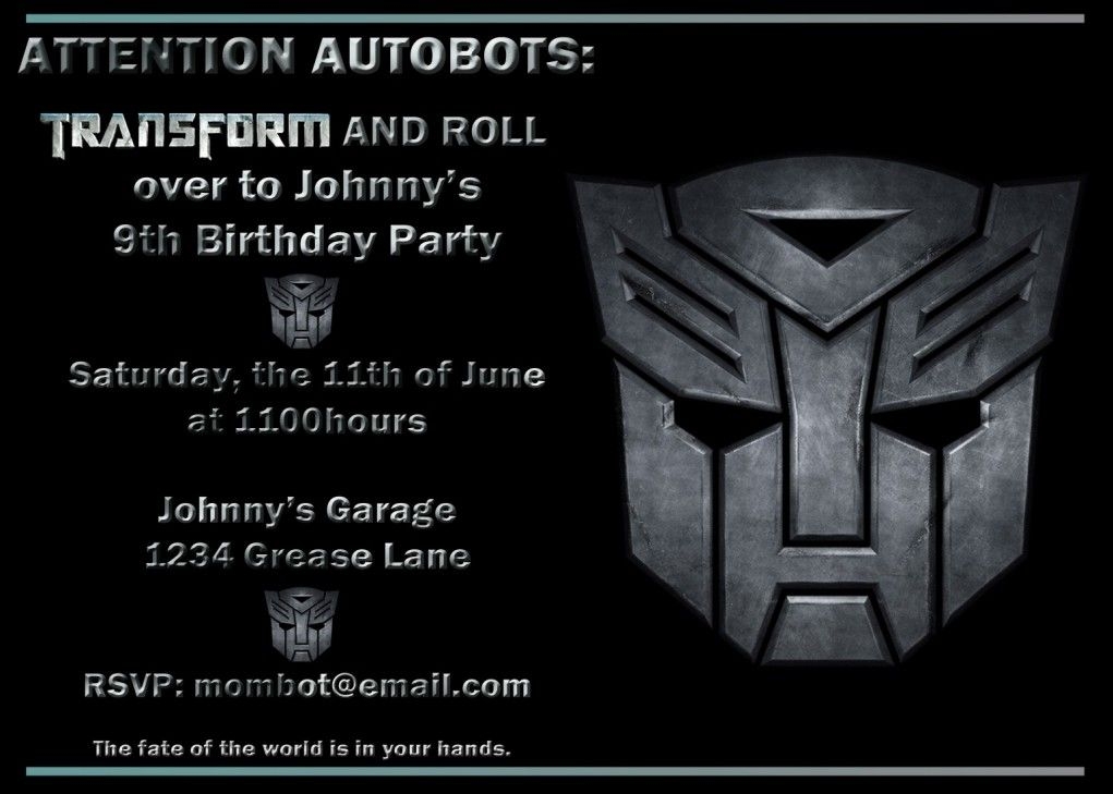 Transformer Birthday Invitations Printable 9th Birthday Parties