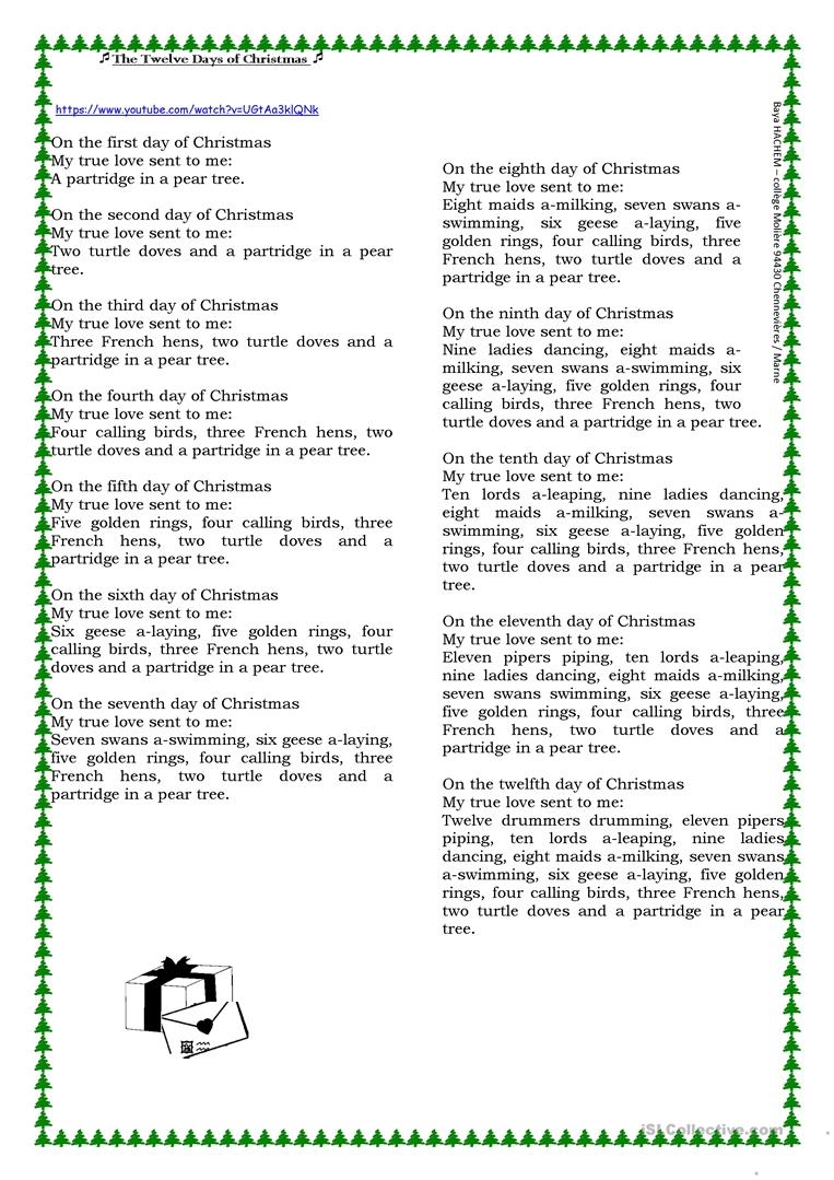 Twelve Days Of Christmas Lyrics Printable