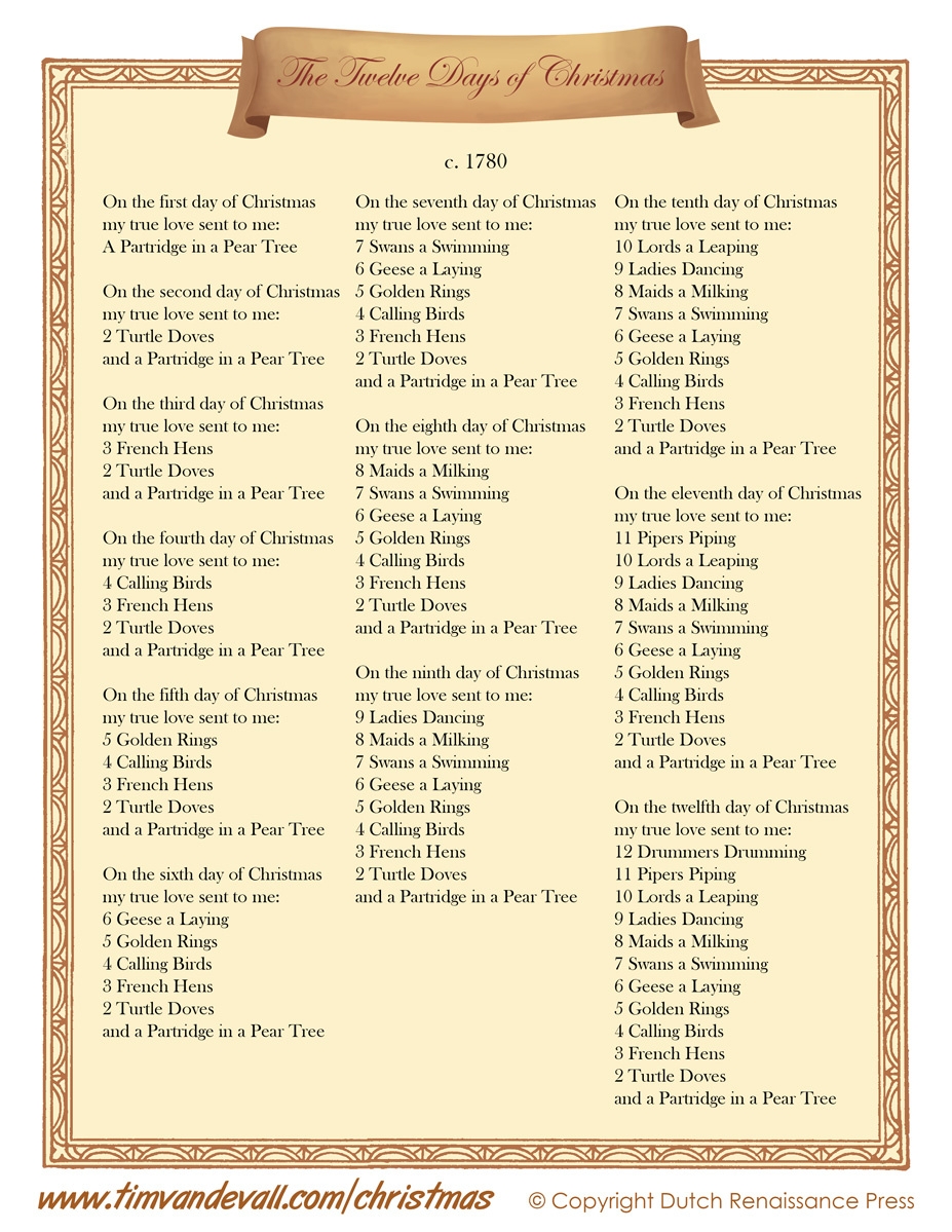 Twelve Days Of Christmas Words Printable FREE Printable A Z