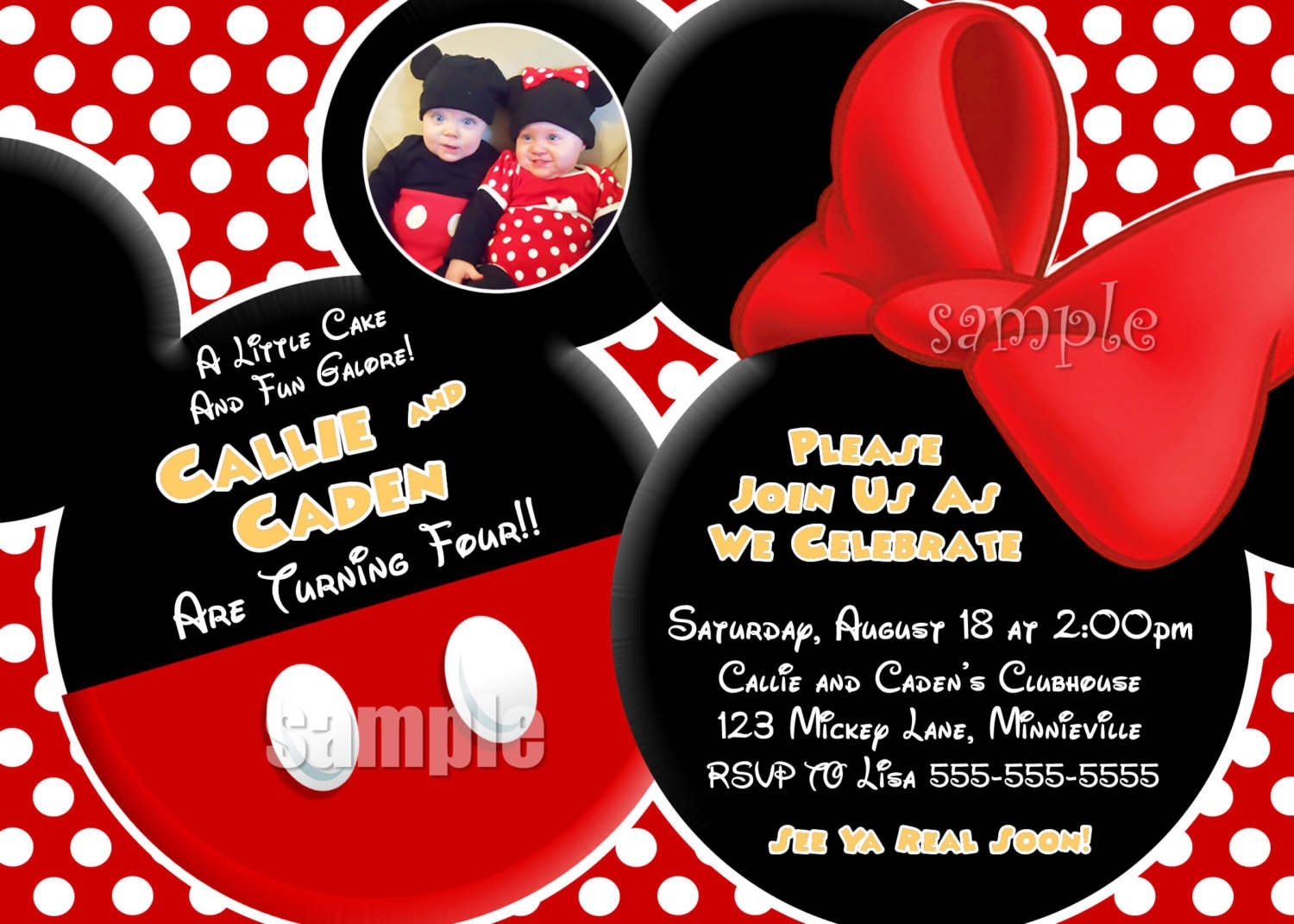 Twin Mickey Mouse Clubhouse FREE Printable Birthday Invitation 