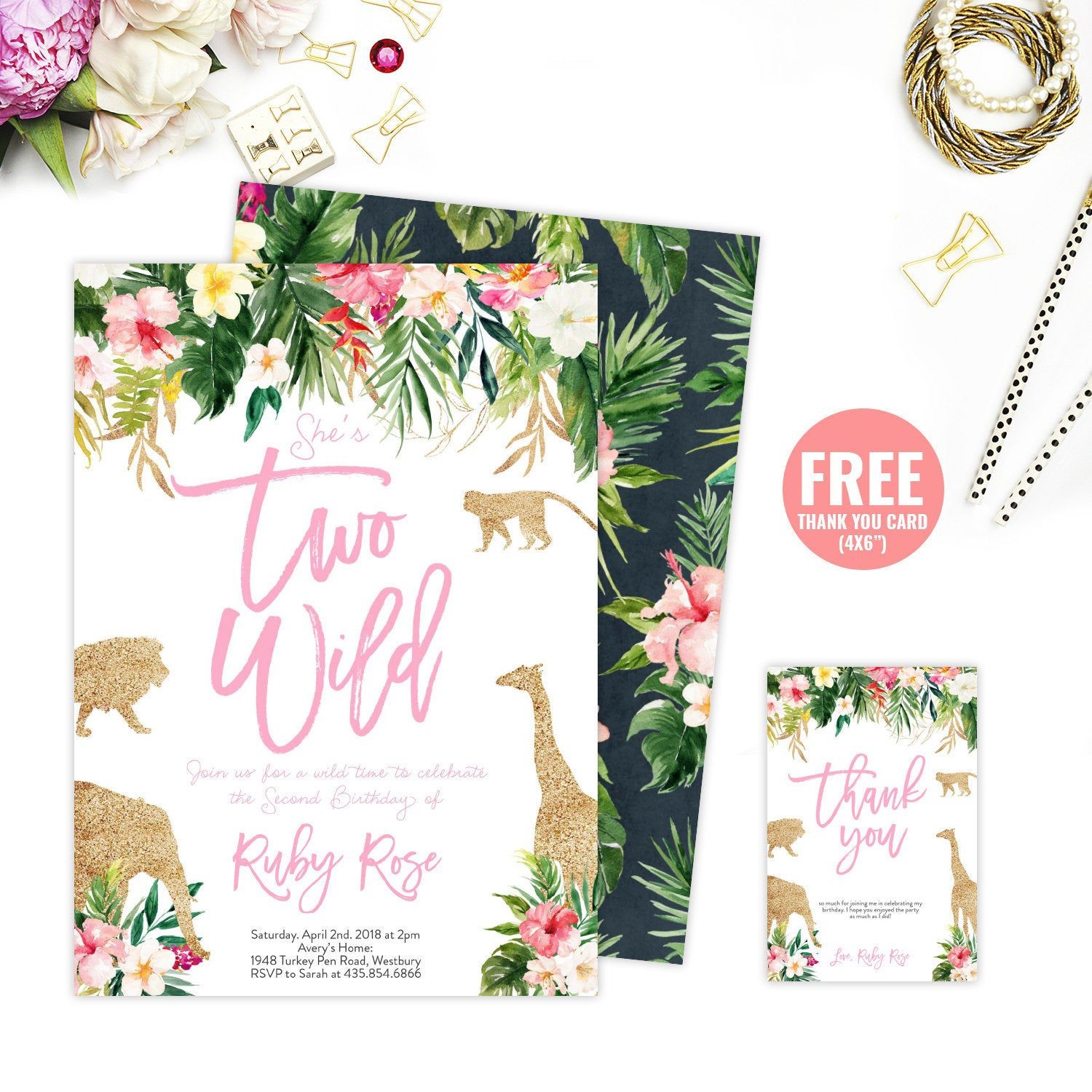 Two Wild Birthday Invitations Template Free