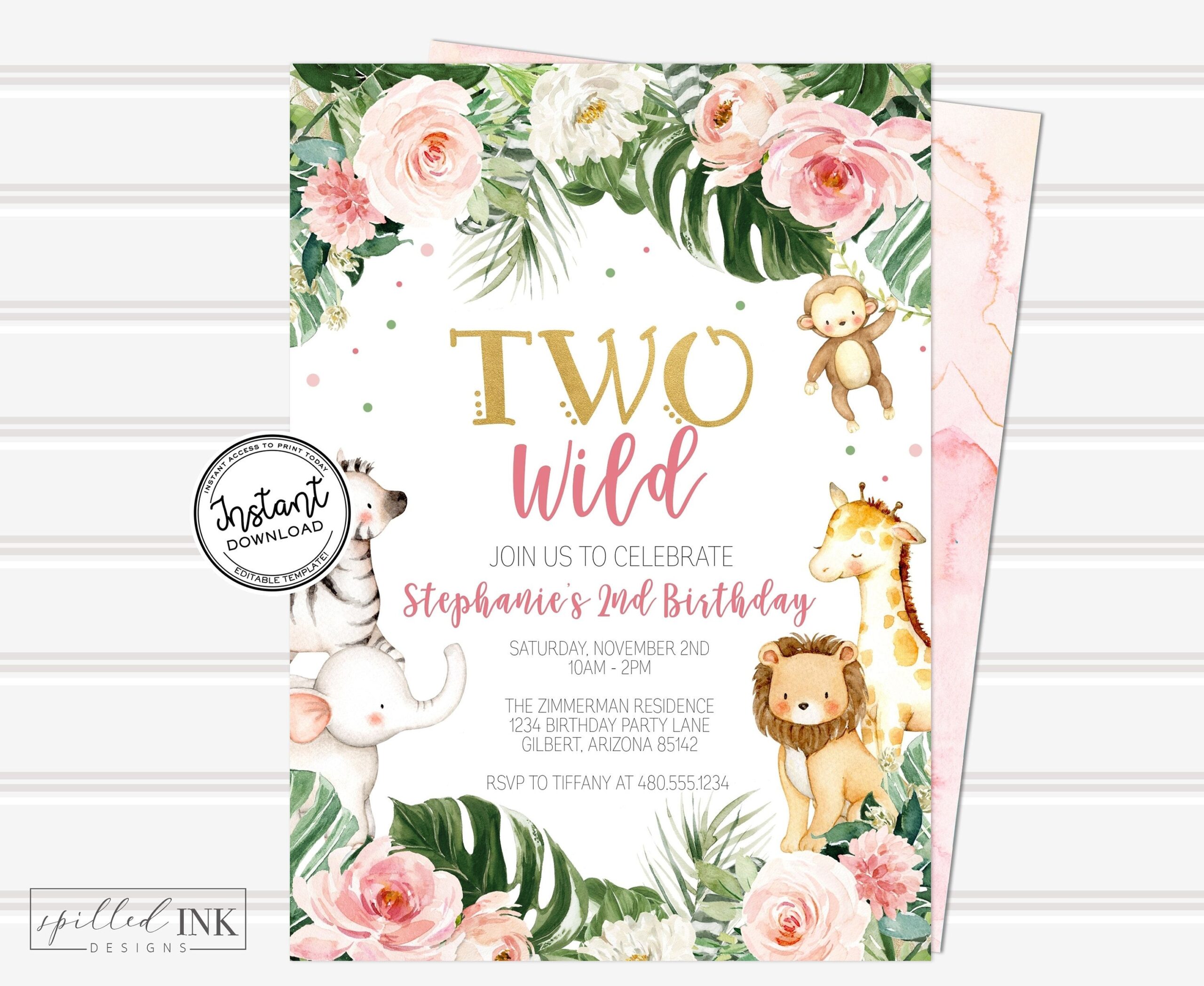 Two Wild Birthday Invitations Template Free