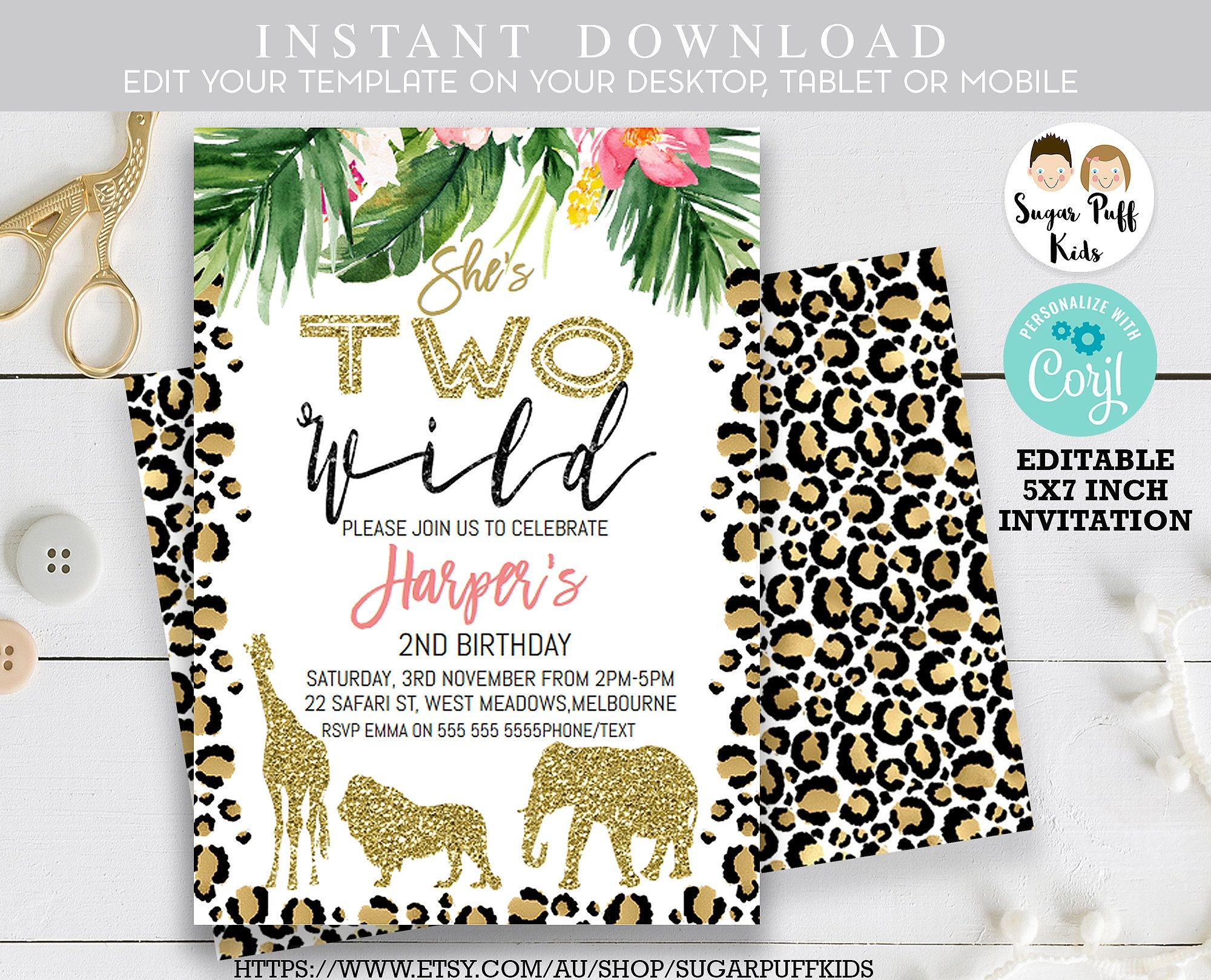Two Wild Birthday Invitations Template Free Printable Word Searches