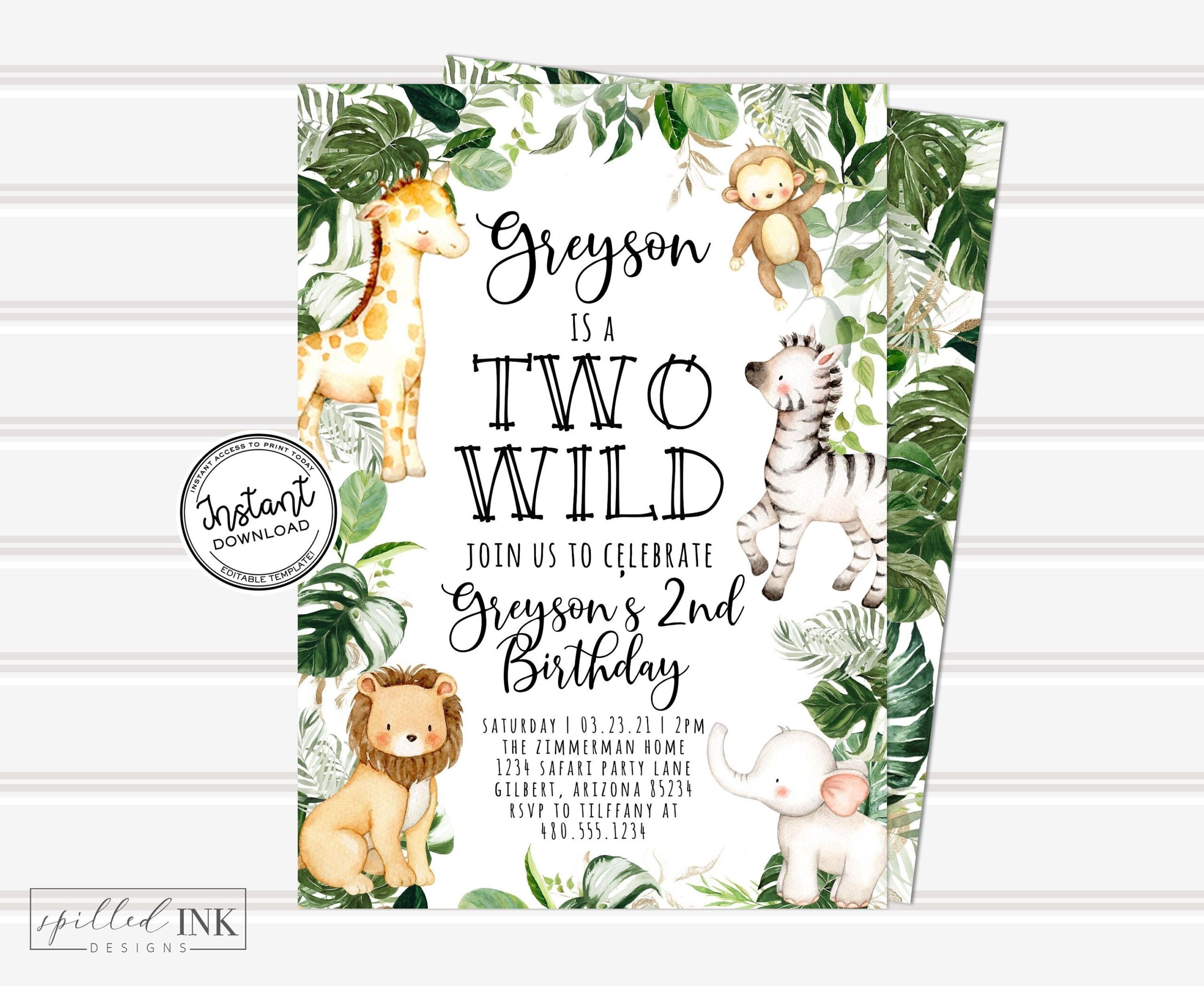 Two Wild Birthday Invitations Template Free
