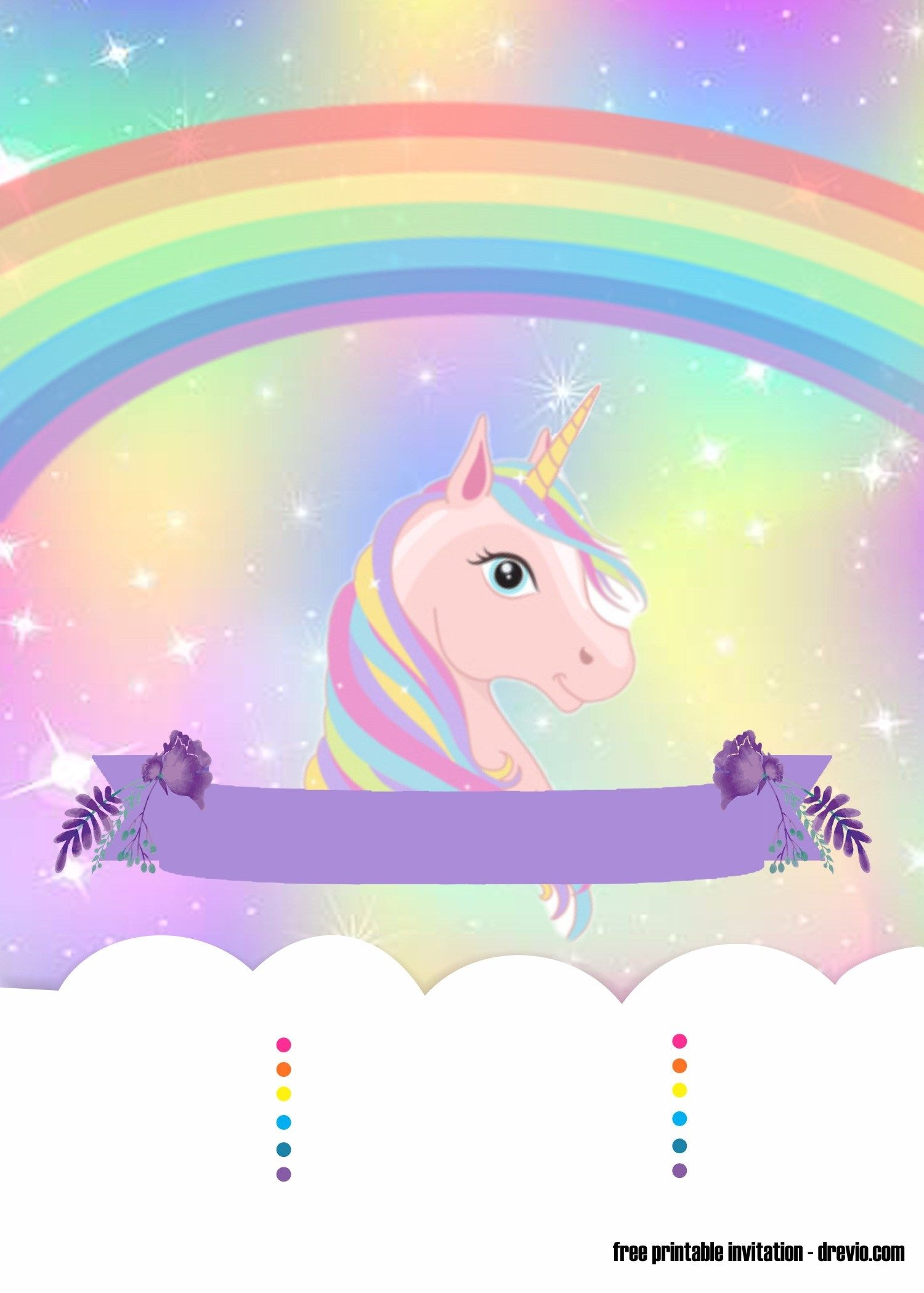 Unicorn Birthday Invitations Template Free