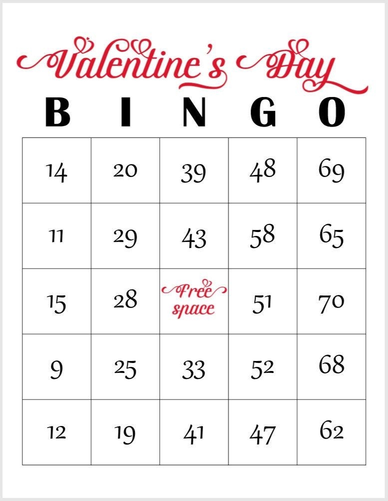 Valentine 39 s Day Bingo Printables Printable Calendars AT A GLANCE