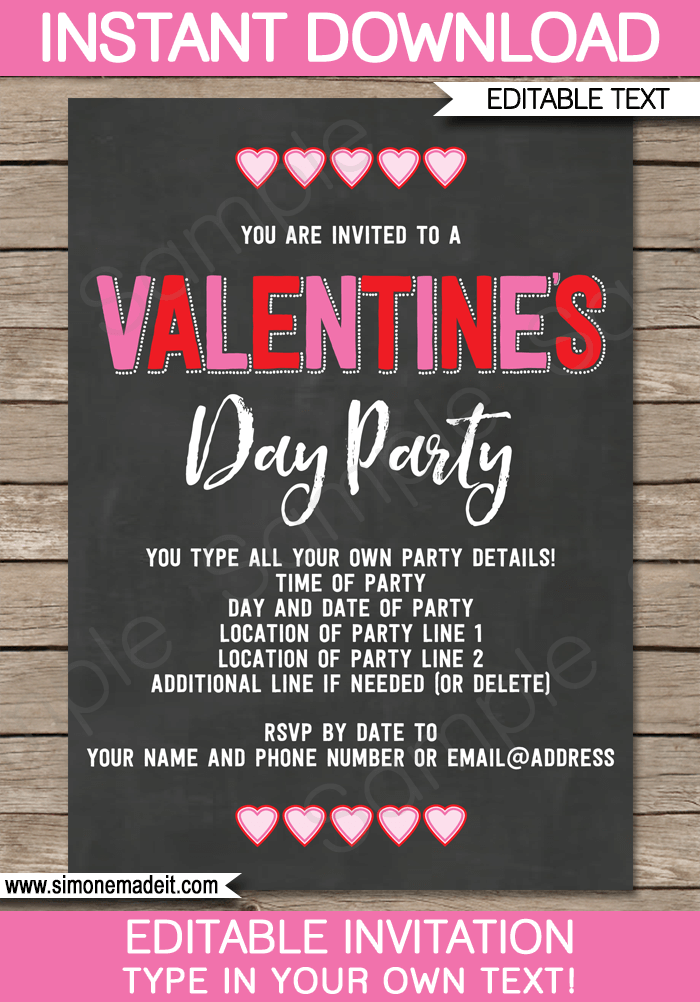 Valentine 39 s Day Party Invitations Template Editable Printable Invites