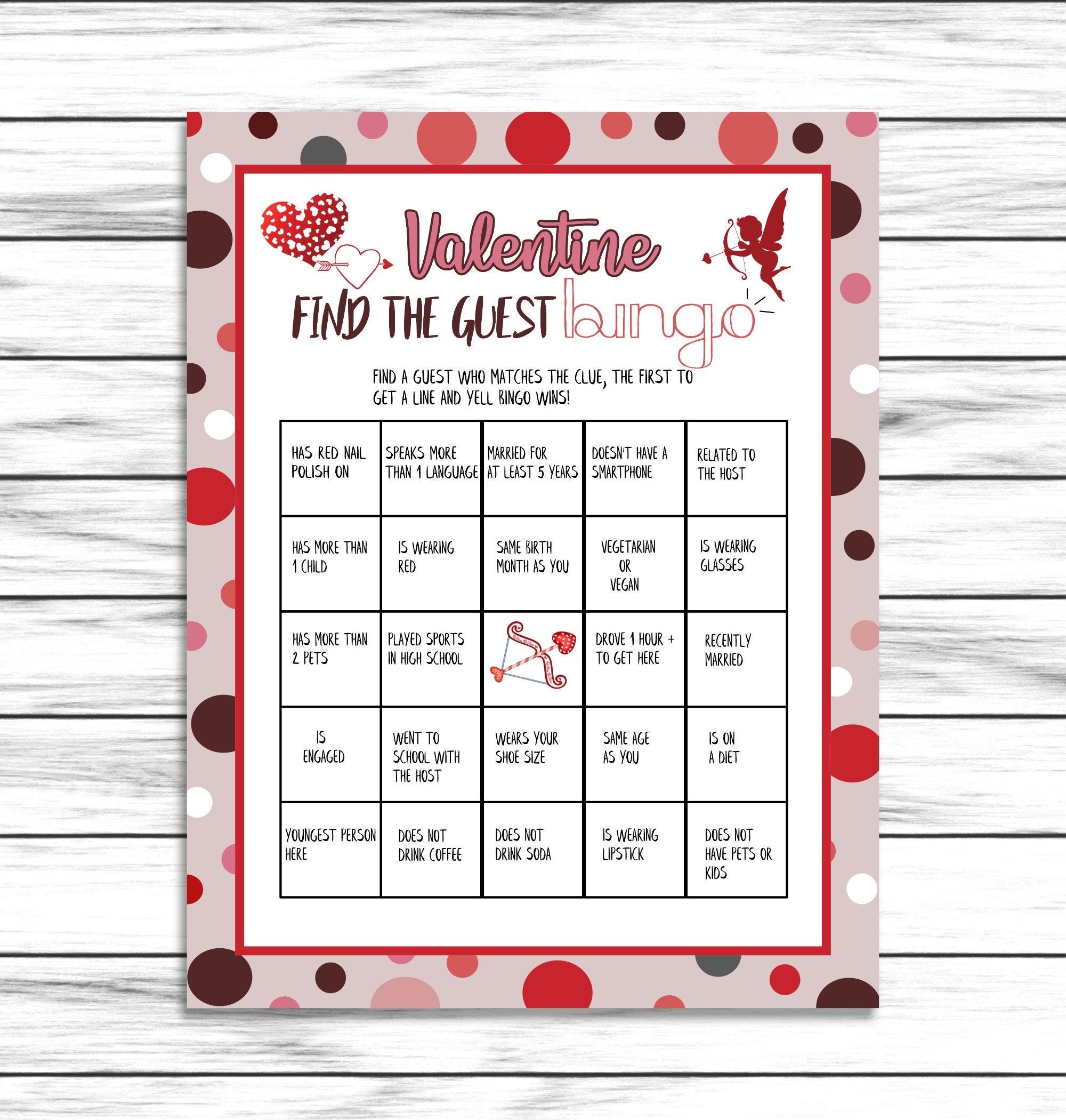 Valentines Day Party Game Find The Guest Bingo Valentines Party