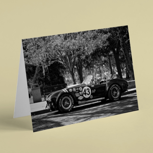 Vintage Racing Car Black White Birthday Card Beebooh