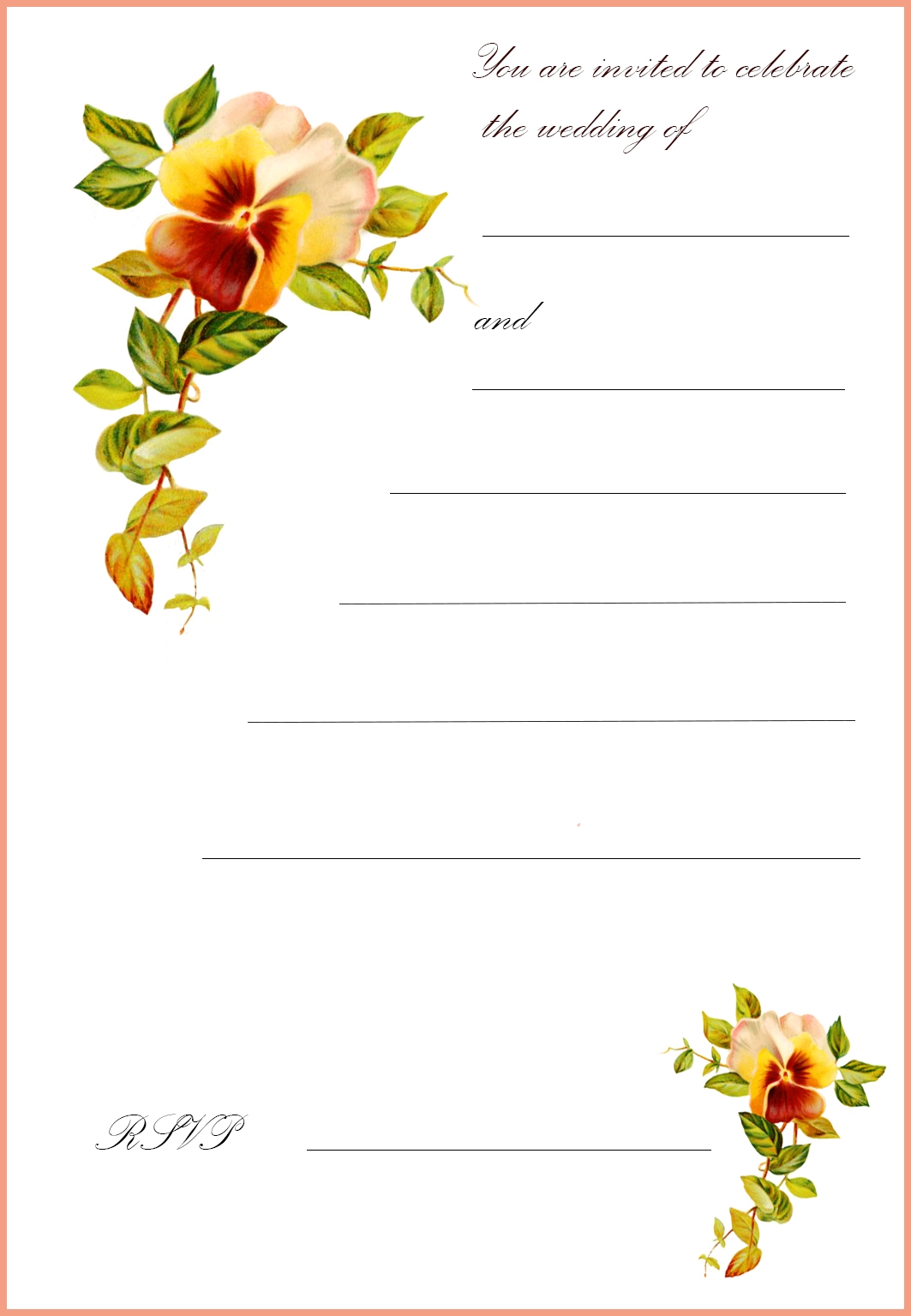 Wedding flowers pansy Free Printable Greeting Cards