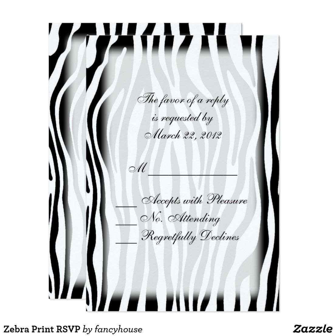 Zebra Print RSVP Card Response Cards Rsvp Zebra Print